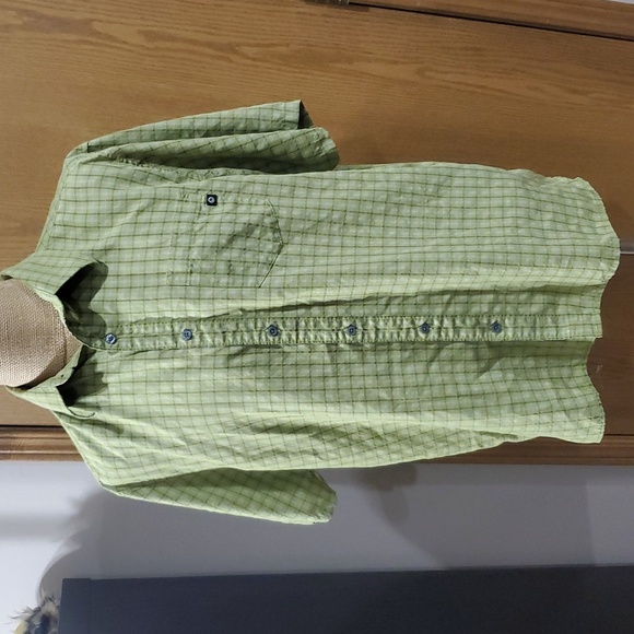 Marmot green yellow gingham checkered plaid short sleeve shirt - Picture 2 of 8